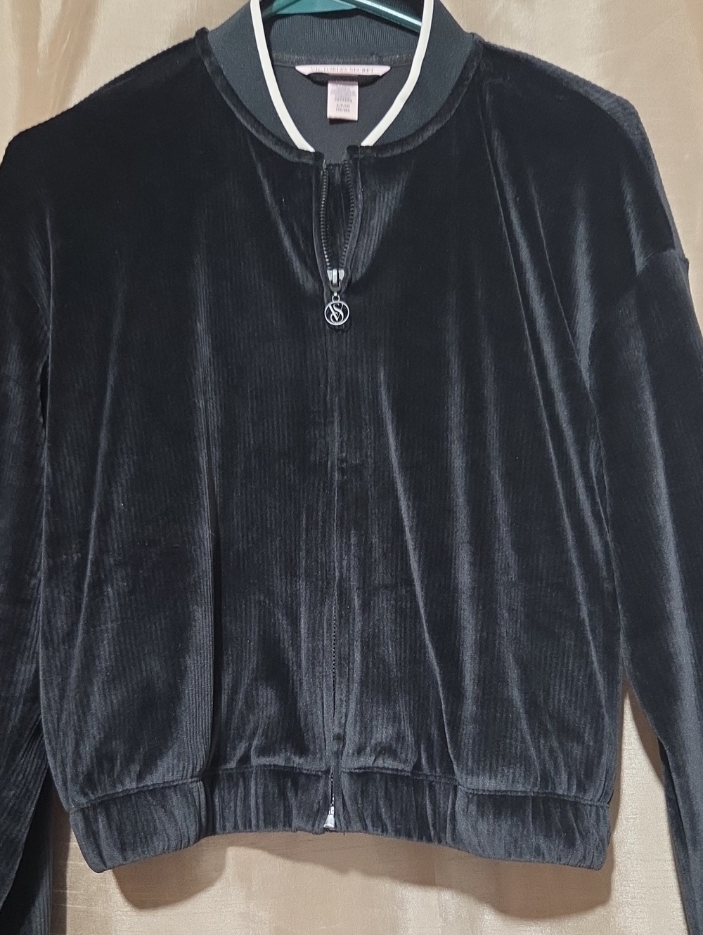 Victoria's Secret Black Velvet Zip Jacket with Ivory Trim